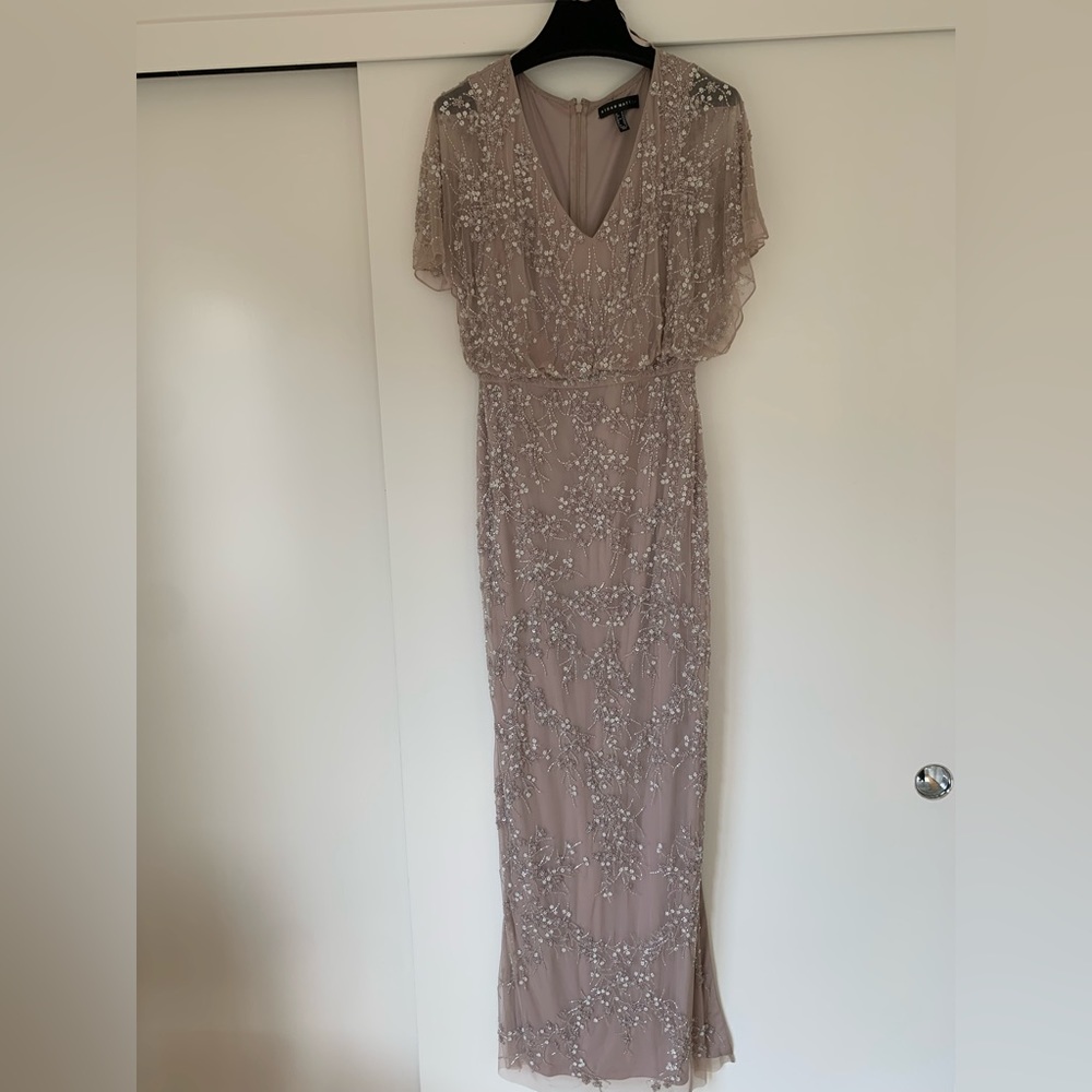 Aidan Mattox full-length champagne/pearl sequin gown size 10